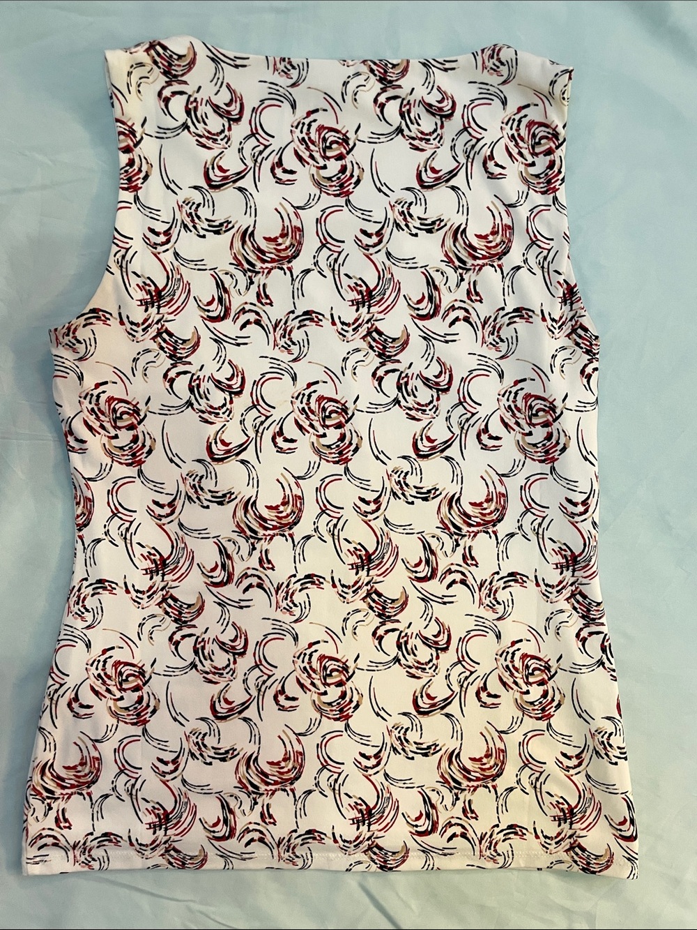 White House Black Market Cream Sleeveless Tank with Red & Black Swirl Print - Picture 3 of 3